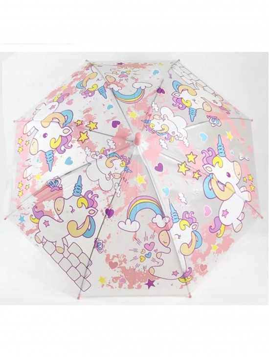 Kids Clear Unicorn Patterned Umbrella